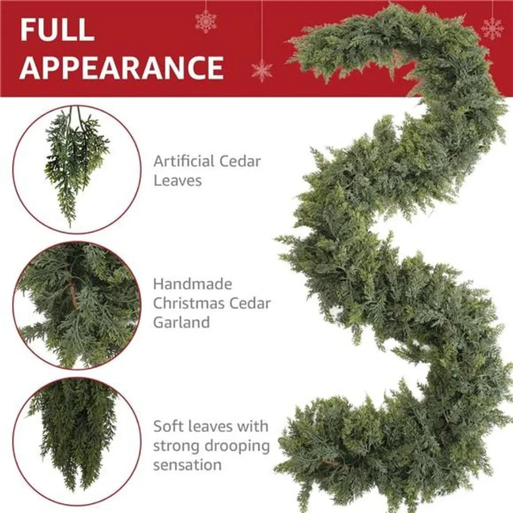 Christmas Garland with Lights for Mantle - Decorations 9ft Realistic